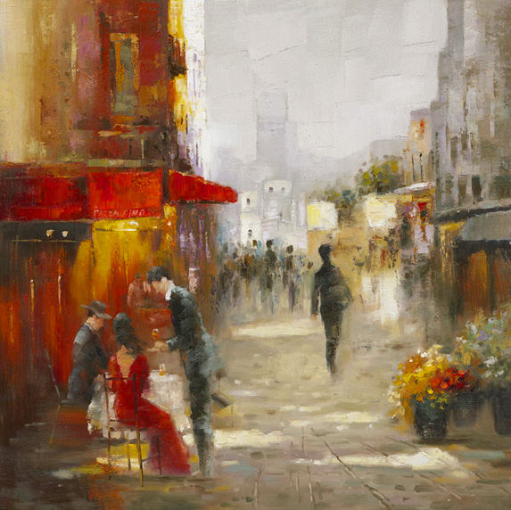 PXYW448 Wall décor art oil on canvas street scene red brown tones